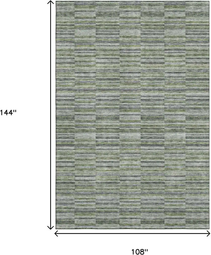 Olive Green And Gray Striped Washable Area Rug With UV Protection Photo 3