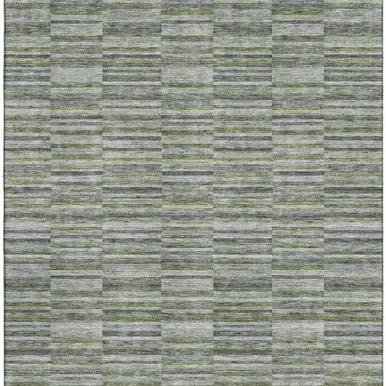Olive Green And Gray Striped Washable Area Rug With UV Protection Photo 3