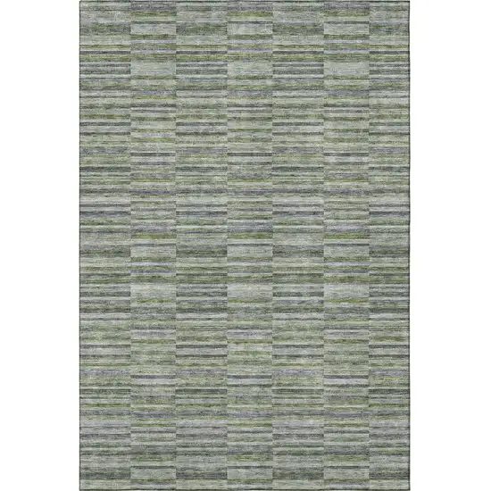 Olive Green And Gray Striped Washable Area Rug With UV Protection Photo 4