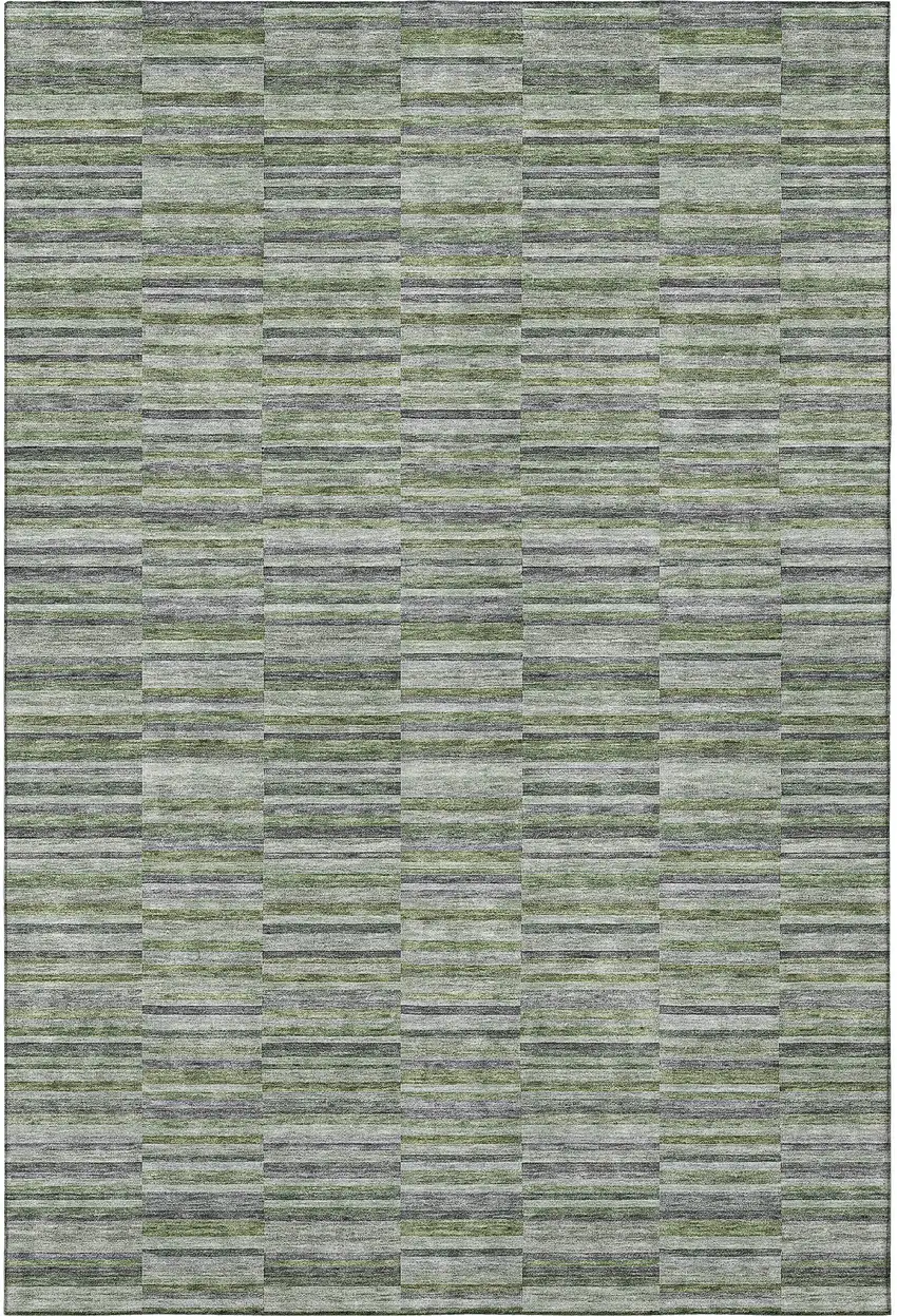 Olive Green And Gray Striped Washable Area Rug With UV Protection Photo 4