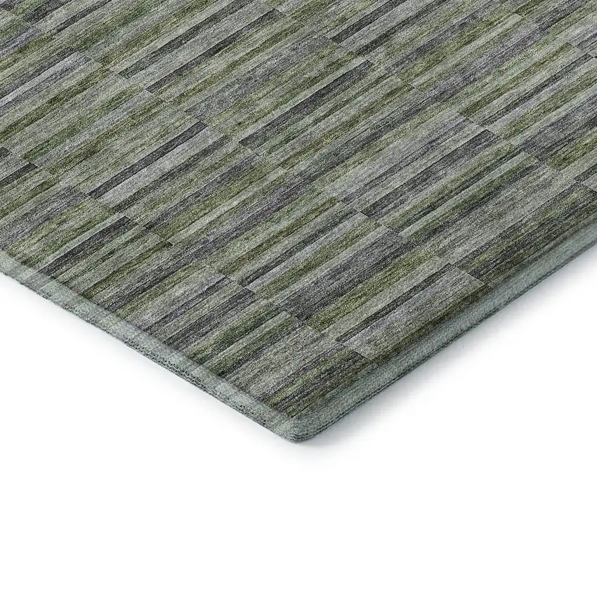 Olive Green And Gray Striped Washable Area Rug With UV Protection Photo 7
