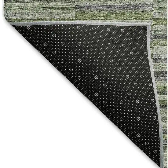 Olive Green And Gray Striped Washable Area Rug With UV Protection Photo 6