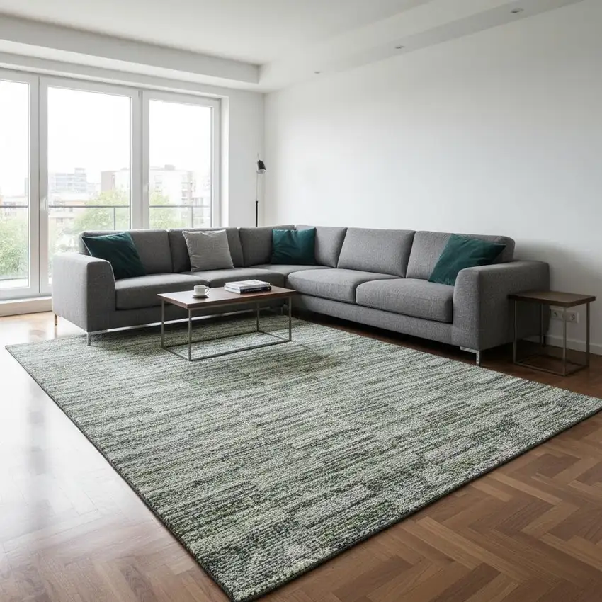 Olive Green And Gray Striped Washable Area Rug With UV Protection Photo 2