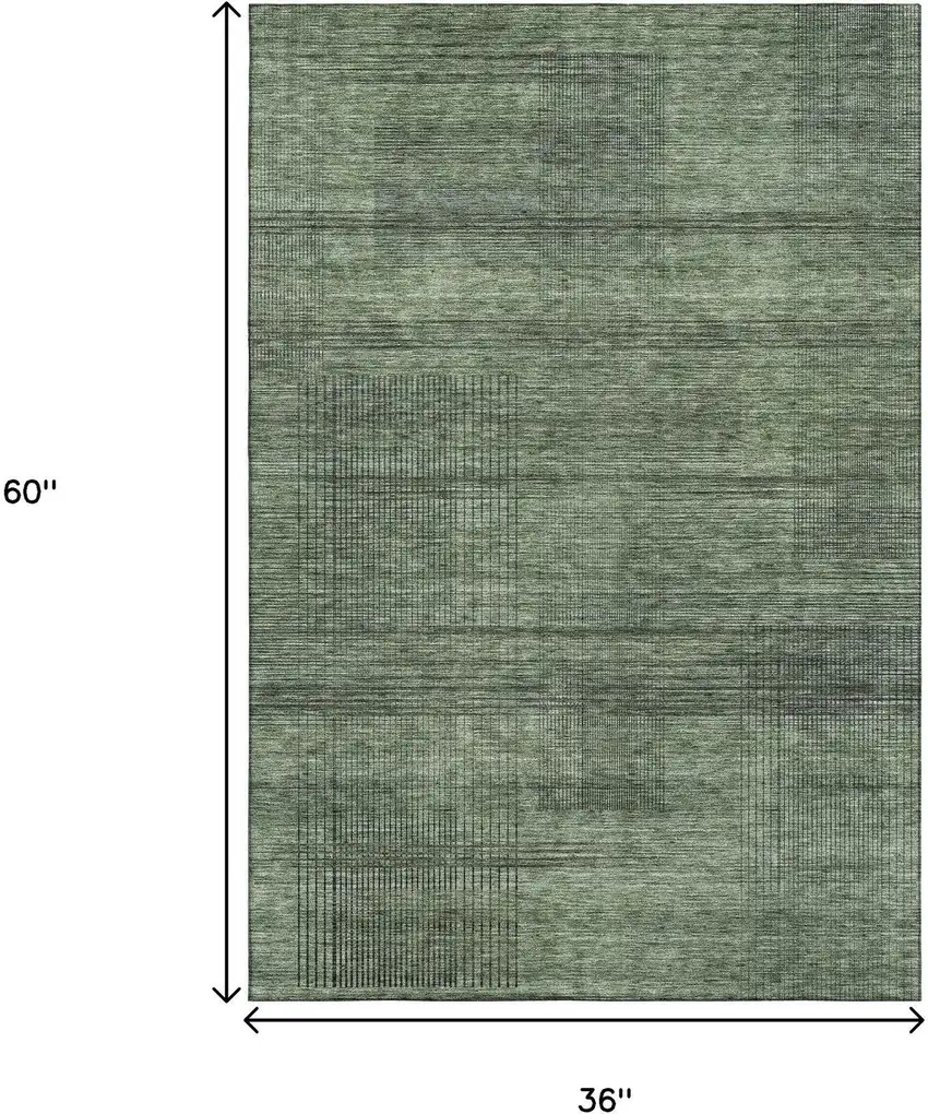 Olive Green And Gray Striped Washable Area Rug With UV Protection Photo 3