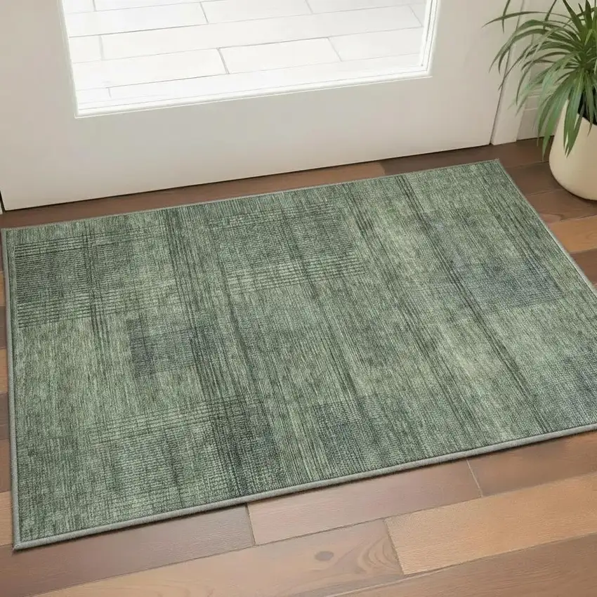 Olive Green And Gray Striped Washable Area Rug With UV Protection Photo 2