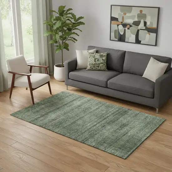 Olive Green And Gray Striped Washable Area Rug With UV Protection Photo 1