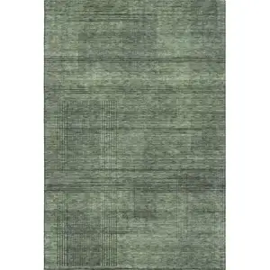 Photo of Olive Green And Gray Striped Washable Area Rug With UV Protection