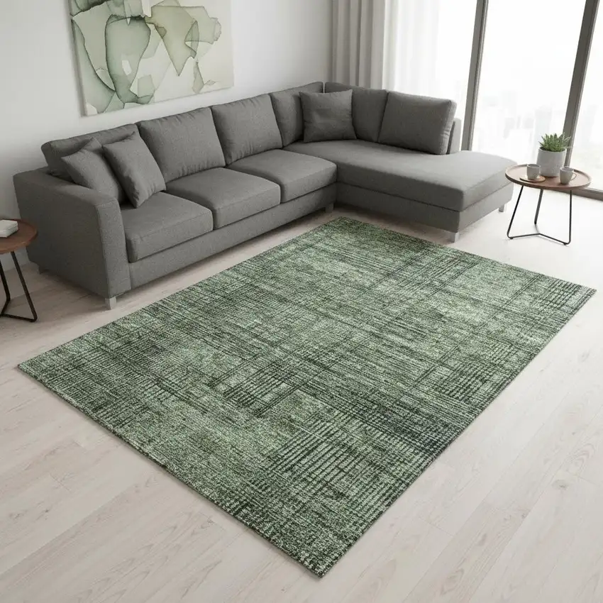 Olive Green And Gray Striped Washable Area Rug With UV Protection Photo 2