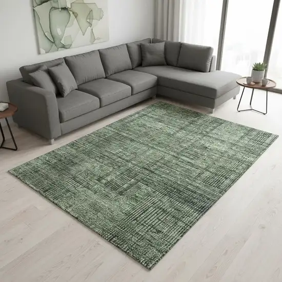 Olive Green And Gray Striped Washable Area Rug With UV Protection Photo 2