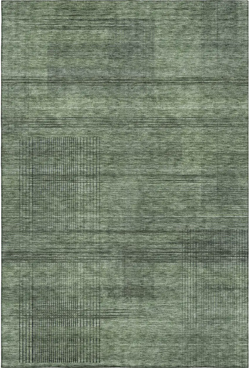 Olive Green And Gray Striped Washable Area Rug With UV Protection Photo 1