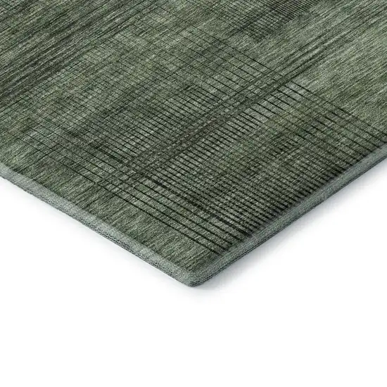 Olive Green And Gray Striped Washable Area Rug With UV Protection Photo 7