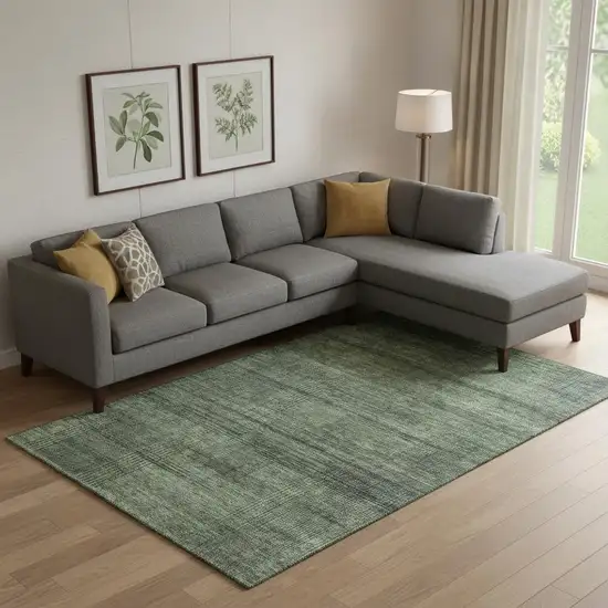 Olive Green And Gray Striped Washable Area Rug With UV Protection Photo 1