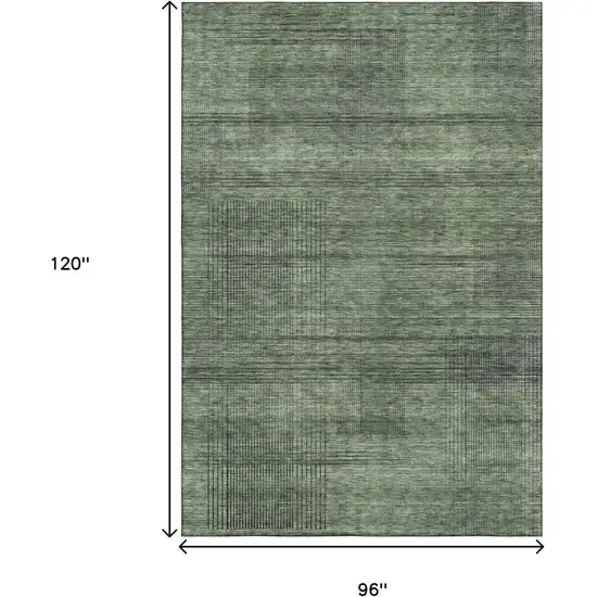 Olive Green And Gray Striped Washable Area Rug With UV Protection Photo 3
