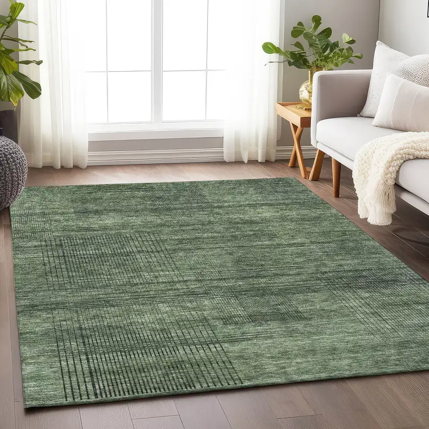 Olive Green And Gray Striped Washable Area Rug With UV Protection Photo 5