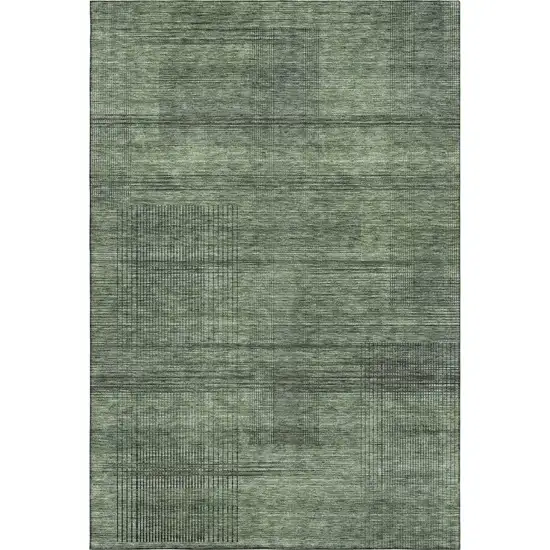 Olive Green And Gray Striped Washable Area Rug With UV Protection Photo 1