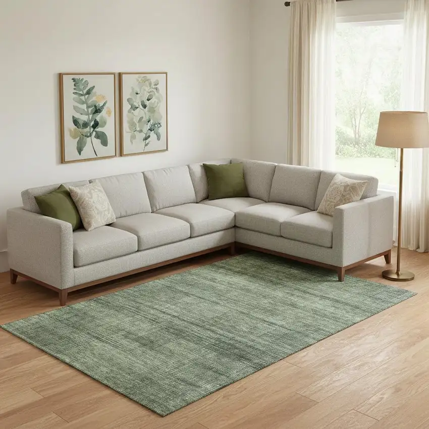 Olive Green And Gray Striped Washable Area Rug With UV Protection Photo 1