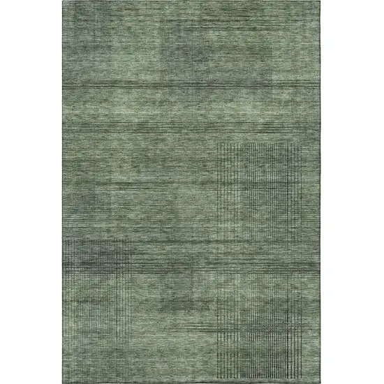 Olive Green And Gray Striped Washable Area Rug With UV Protection Photo 3