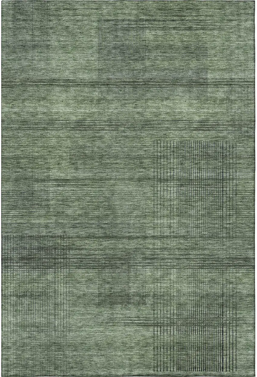 Olive Green And Gray Striped Washable Area Rug With UV Protection Photo 3