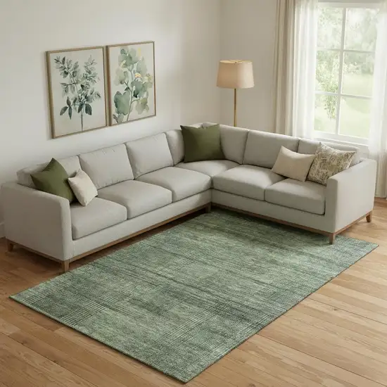 Olive Green And Gray Striped Washable Area Rug With UV Protection Photo 1