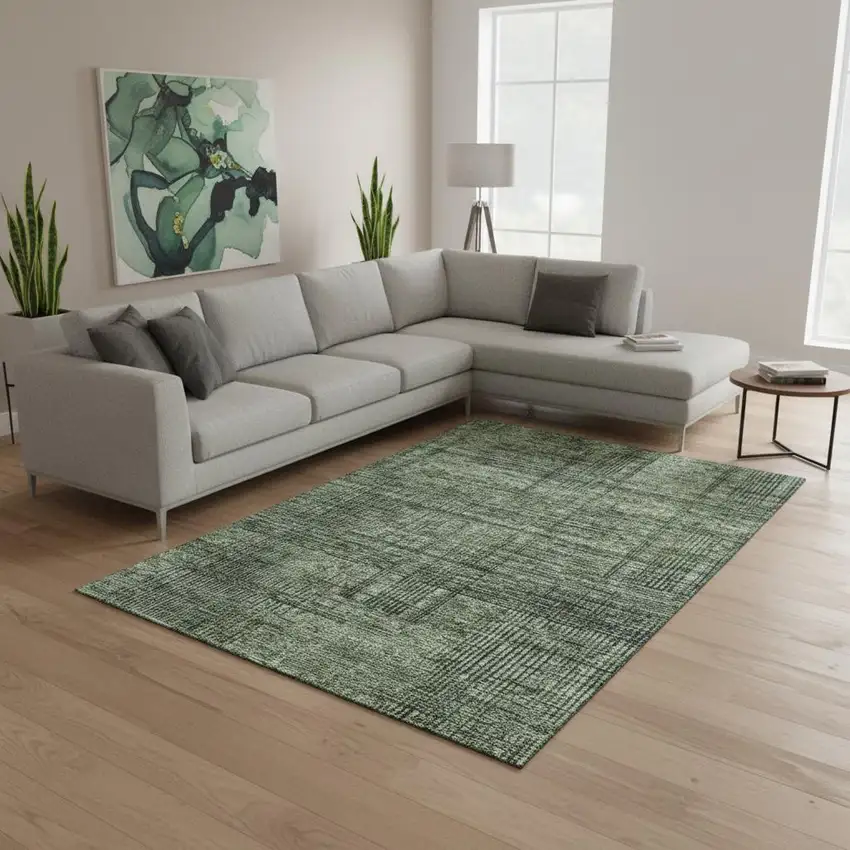 Olive Green And Gray Striped Washable Area Rug With UV Protection Photo 2
