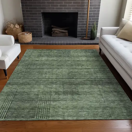 Olive Green And Gray Striped Washable Area Rug With UV Protection Photo 4