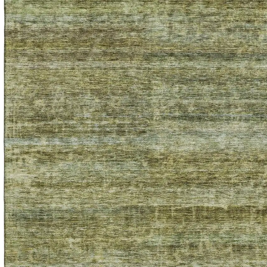Olive Green And Gray Striped Washable Area Rug With UV Protection Photo 5