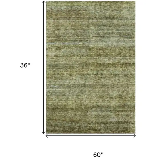 Olive Green And Gray Striped Washable Area Rug With UV Protection Photo 3