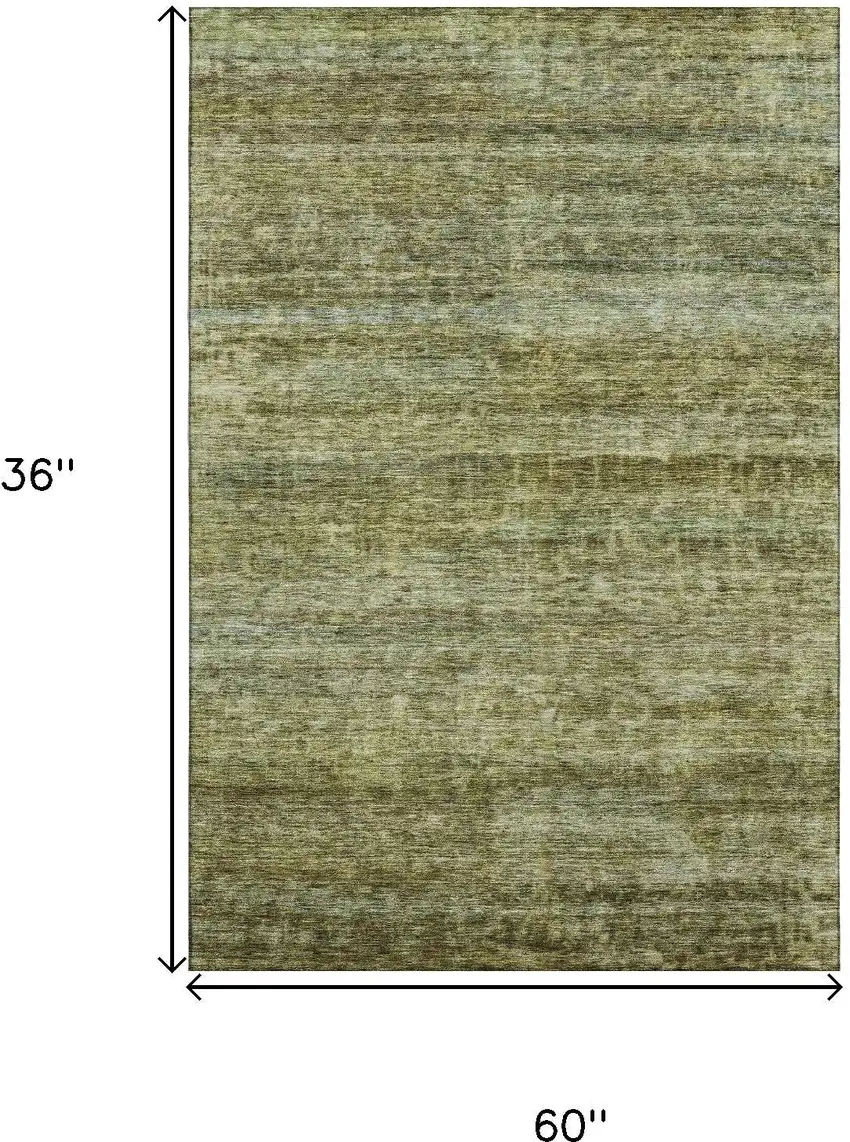 Olive Green And Gray Striped Washable Area Rug With UV Protection Photo 3