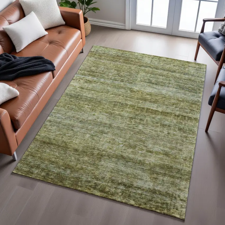 Olive Green And Gray Striped Washable Area Rug With UV Protection Photo 1