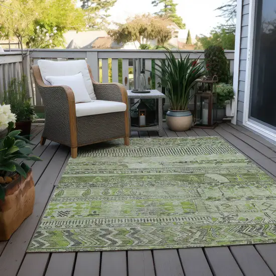 Olive Green And Gray Striped Washable Indoor Outdoor Area Rug Photo 8