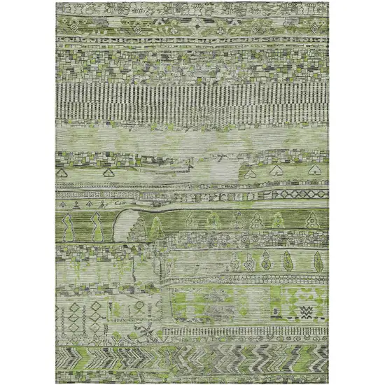 Olive Green And Gray Striped Washable Indoor Outdoor Area Rug Photo 4