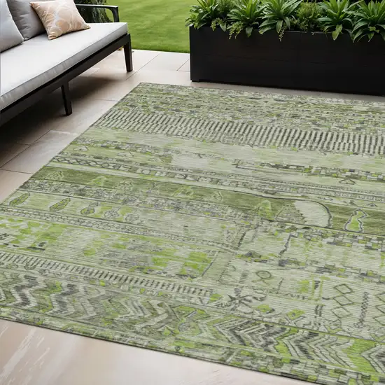 Olive Green And Gray Striped Washable Indoor Outdoor Area Rug Photo 2