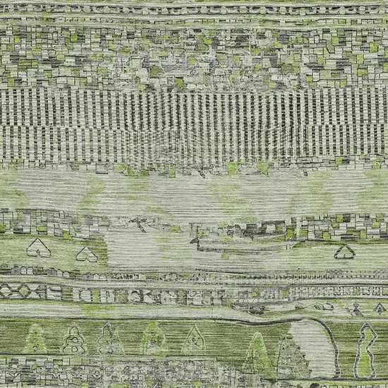 Olive Green And Gray Striped Washable Indoor Outdoor Area Rug Photo 4