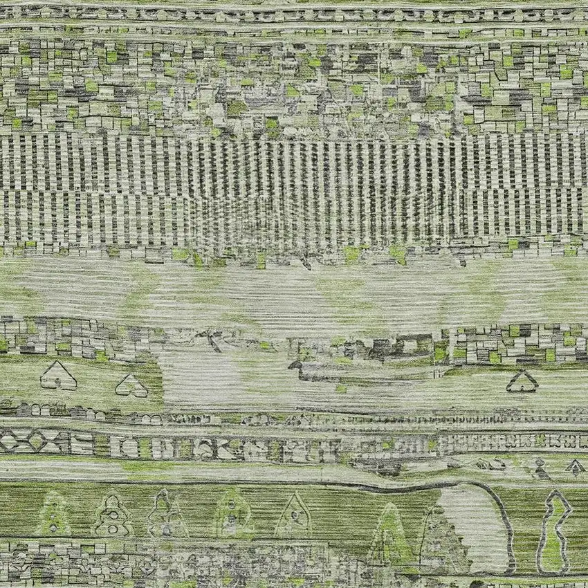 Olive Green And Gray Striped Washable Indoor Outdoor Area Rug Photo 4