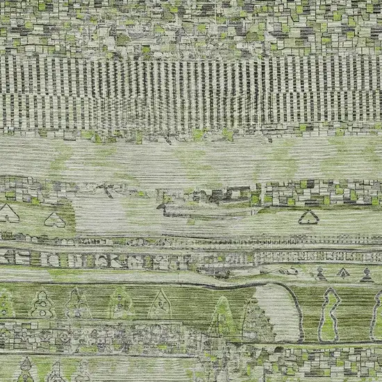 Olive Green And Gray Striped Washable Indoor Outdoor Area Rug Photo 3