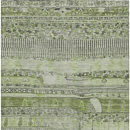 Olive Green And Gray Striped Washable Indoor Outdoor Area Rug Photo 9