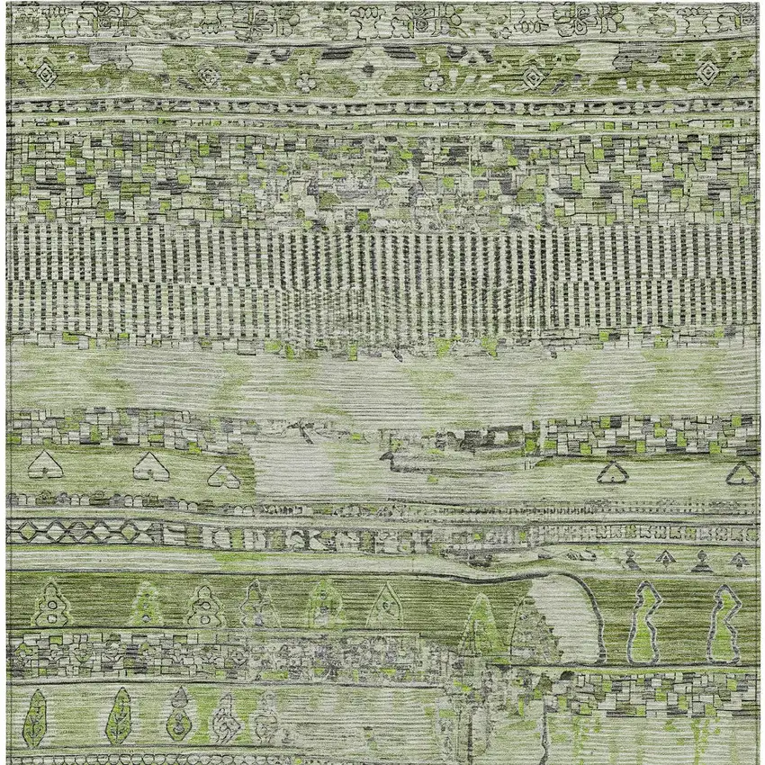 Olive Green And Gray Striped Washable Indoor Outdoor Area Rug Photo 9