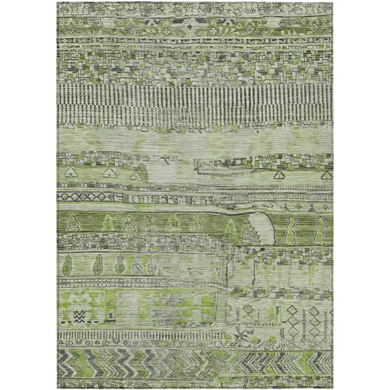 Olive Green And Gray Striped Washable Indoor Outdoor Area Rug Photo 1