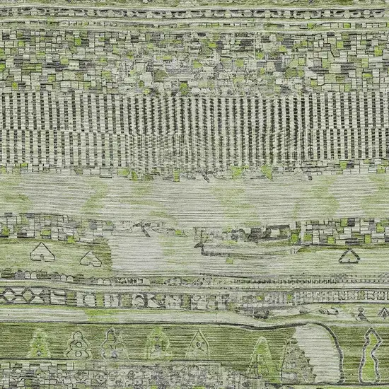 Olive Green And Gray Striped Washable Indoor Outdoor Area Rug Photo 3