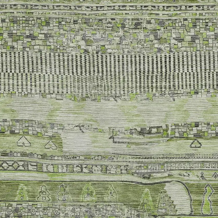 Olive Green And Gray Striped Washable Indoor Outdoor Area Rug Photo 3