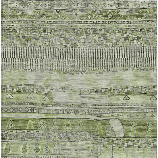 Olive Green And Gray Striped Washable Indoor Outdoor Area Rug Photo 4