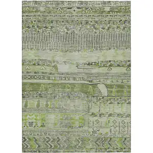 Photo of Olive Green And Gray Striped Washable Indoor Outdoor Area Rug