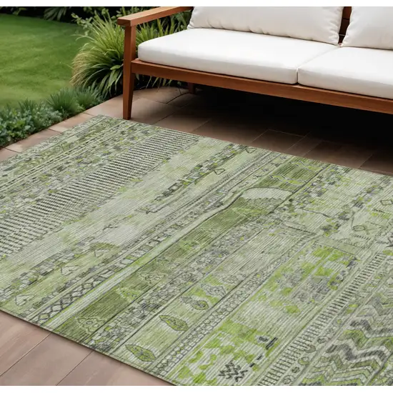 Olive Green And Gray Striped Washable Indoor Outdoor Area Rug Photo 2