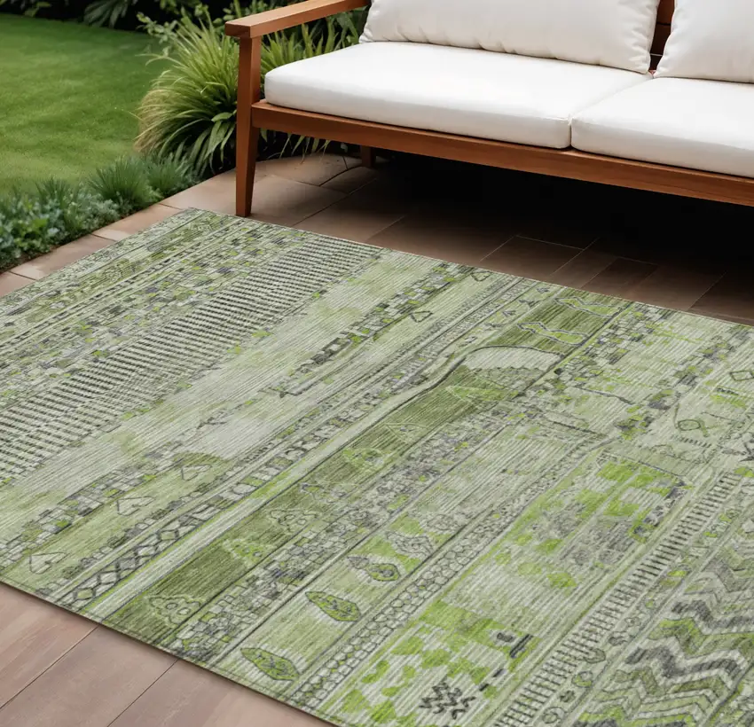 Olive Green And Gray Striped Washable Indoor Outdoor Area Rug Photo 2
