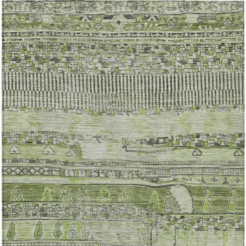 Olive Green And Gray Striped Washable Indoor Outdoor Area Rug Photo 4