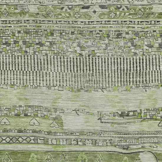 Olive Green And Gray Striped Washable Indoor Outdoor Area Rug Photo 3