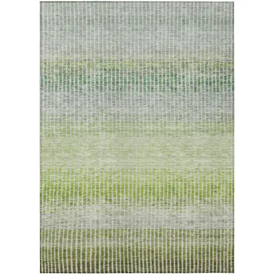 Olive Green And Gray Striped Washable Indoor Outdoor Area Rug Photo 2