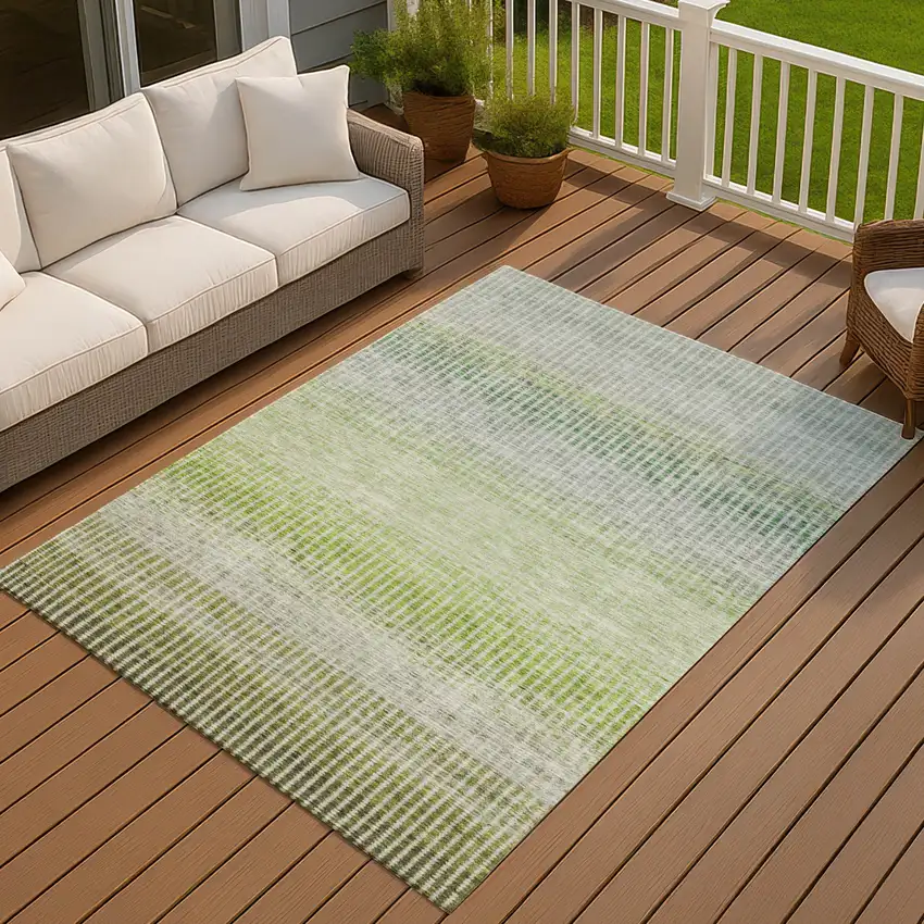 Olive Green And Gray Striped Washable Indoor Outdoor Area Rug Photo 7