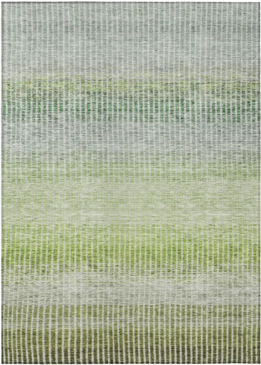 Olive Green And Gray Striped Washable Indoor Outdoor Area Rug Photo 2