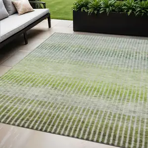 Photo of Olive Green And Gray Striped Washable Indoor Outdoor Area Rug